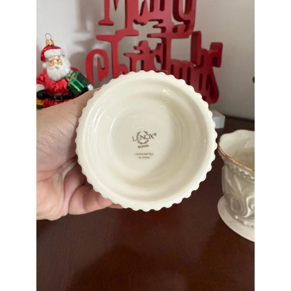 Vintage Lenox Beaded Votive Holders | Ivory Porcelain, Gold Trim (Pair)